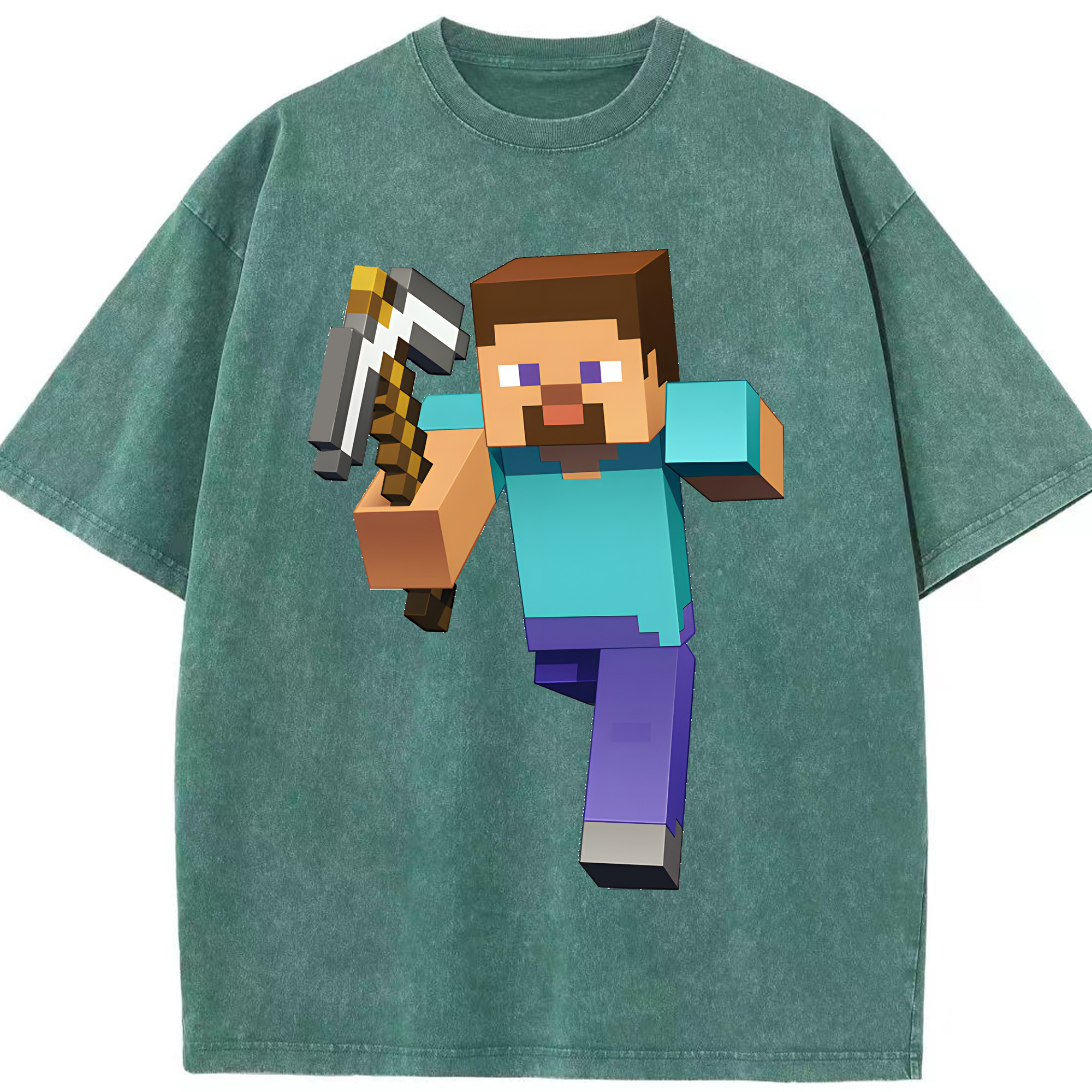 （画像用） マインクラフト ブロックの世界 Minecraft MC Block world 綿100% ヴィンテージ風 半袖Tシャツ（フロントプリント）